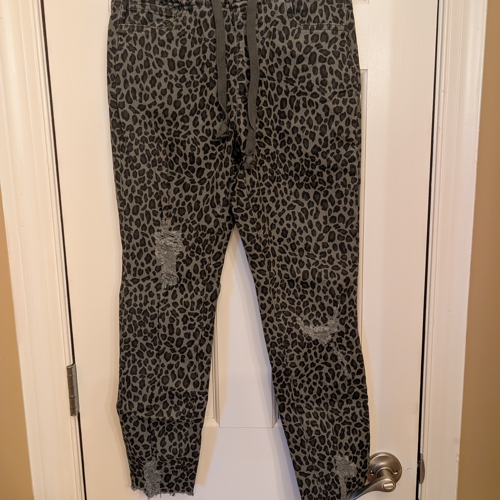 Gray Leopard Print Jogger Pants
